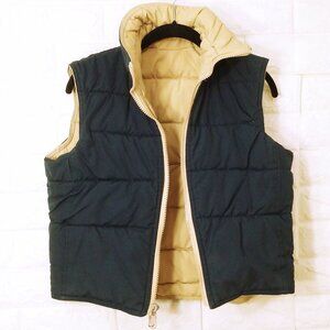 Vintage 80s The Limited Skiwear Puffer Vest Unisex Kids-M Reversible Pockets Tan